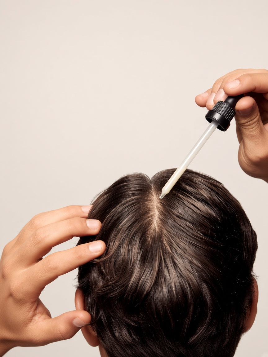 Applying serum to scalp